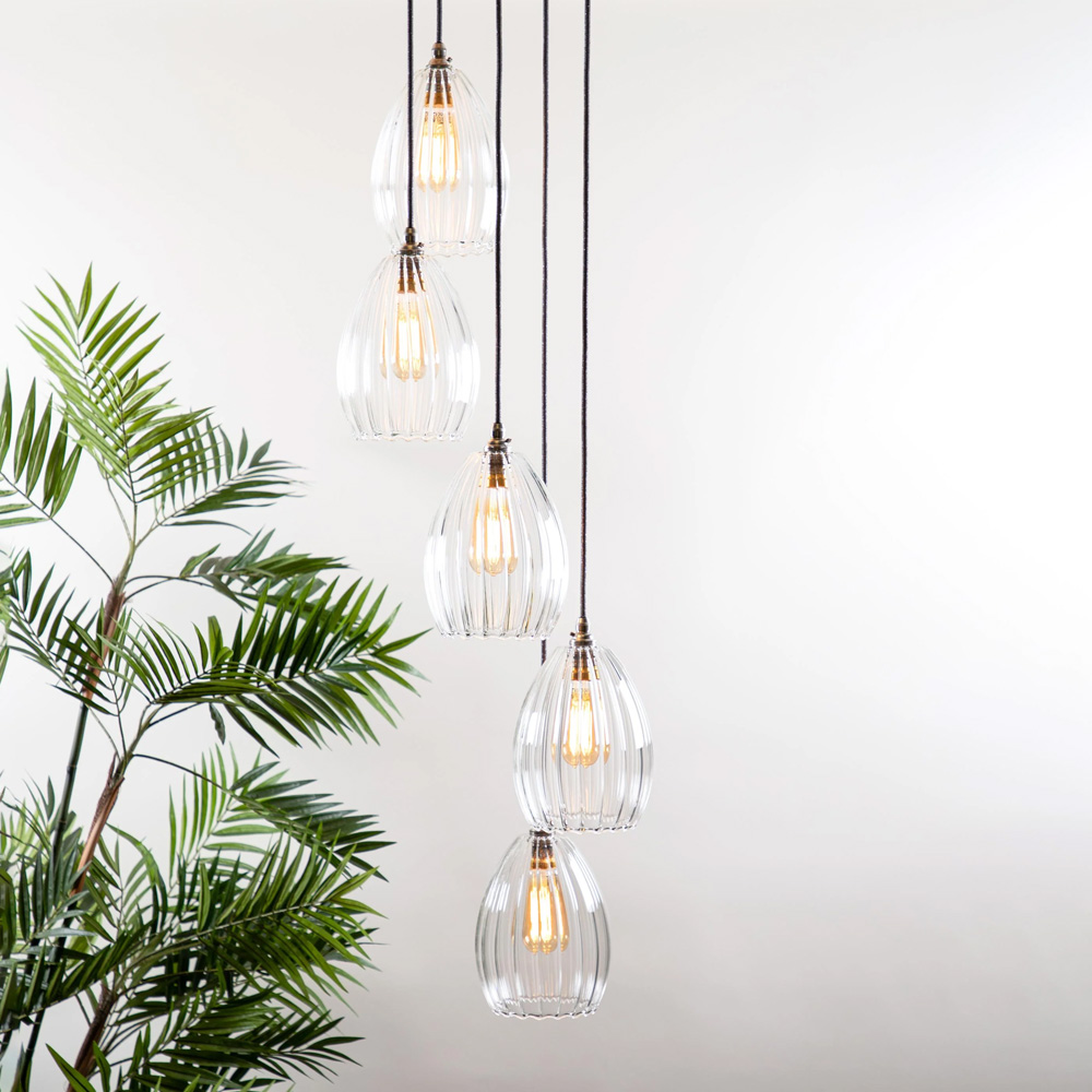 Jules Medium 5 Clear Rib Cluster Light