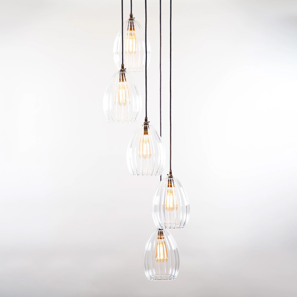 Jules Medium 5 Clear Rib Cluster Light