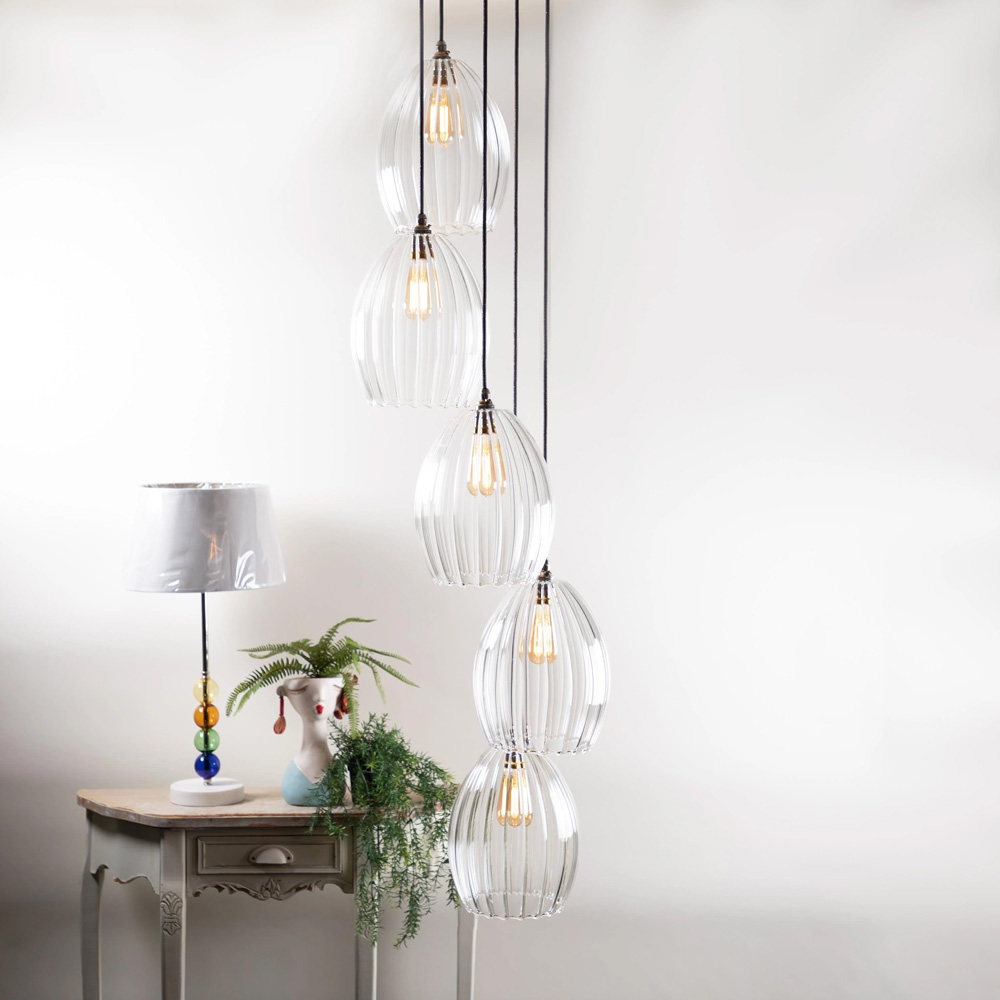 Jules Large 5 Clear Rib Cluster Light
