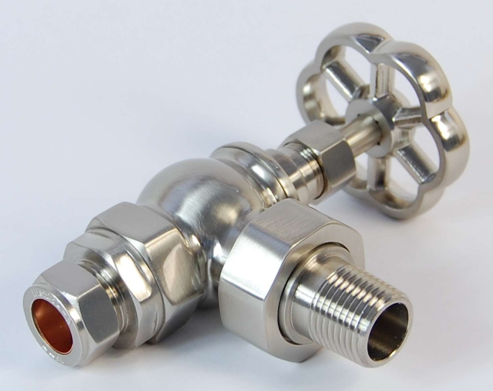 Rosa Lever Manual Radiator Valve 15mm x 1/2 inch in Satin Nickel
