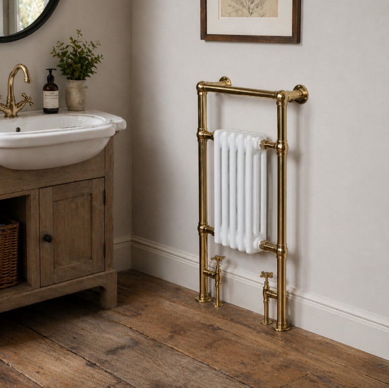 Brushed Brass Traditional Towel Radiator - Slim