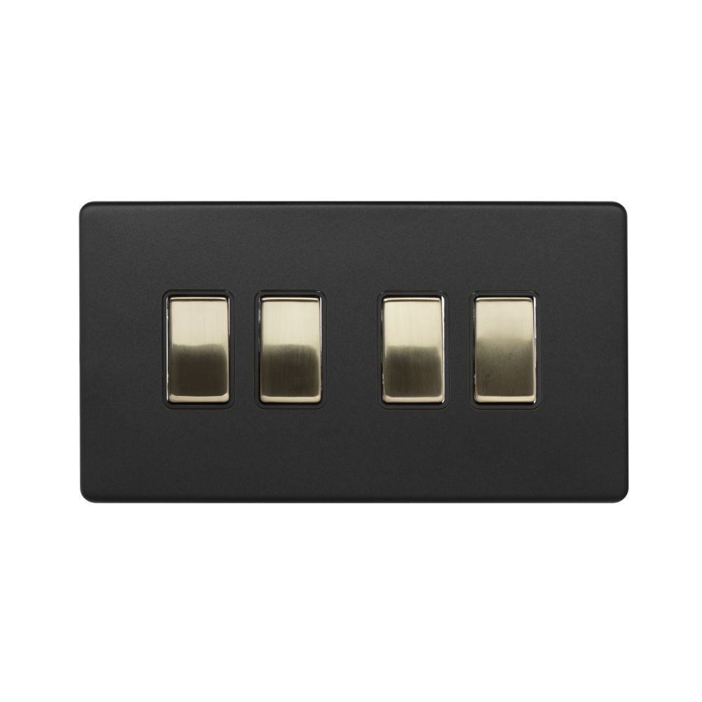 Fusion Matt Black & Brushed Brass 10A 4 Gang Intermediate Switch 