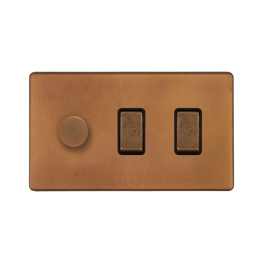 Antique Copper Gang Light Switch with dimmer (2x Way