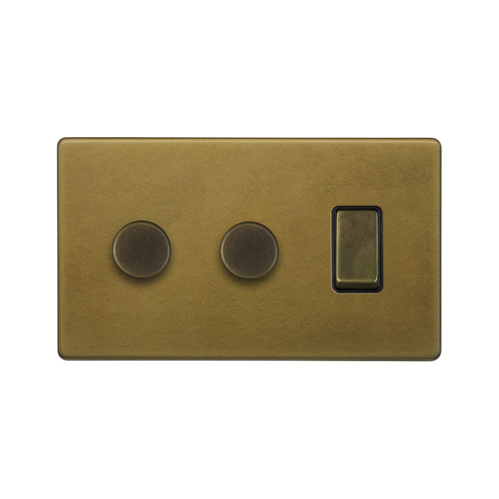 Lighting Old Brass 3 Gang Light Switch with 2 Dimmers (2 Way Switch
