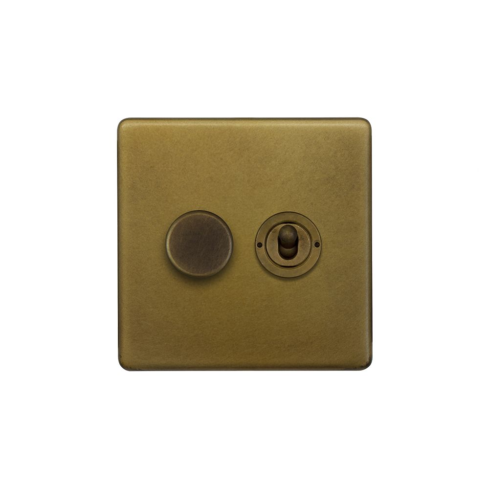 Lighting Old Brass 2 Gang Dimmer and Toggle Switch Combo (1x150W LED