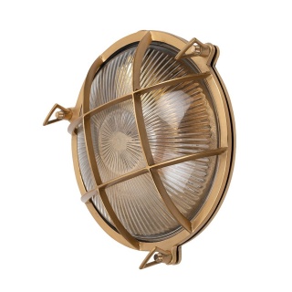 Carlisle Grid Prismatic Glass Lacquered Antique Brass IP65 Bulkhead Wall Light