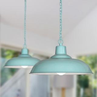 Portland Reclaimed Style Industrial Pendant Light Duck Egg Blue