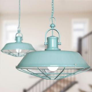 Brewer Cage Industrial Pendant Light Duck Egg Blue Turquoise