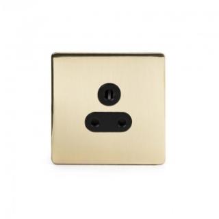 Brushed Brass 5 Amp Socket Black Ins Unswitched Screwless