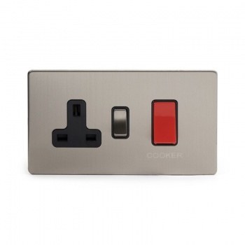 Brushed Chrome 45A Cooker control with Socket With Black Insert