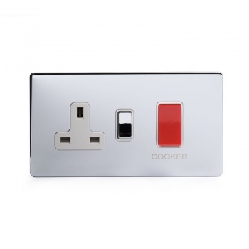 Polished Chrome Luxury 45A Cooker Control With Socket With White Insert