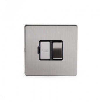 Brushed Chrome 13A Double Pole Switched Fuse Connection Unit Black Insert - Satin Steel - Sockets & Switches