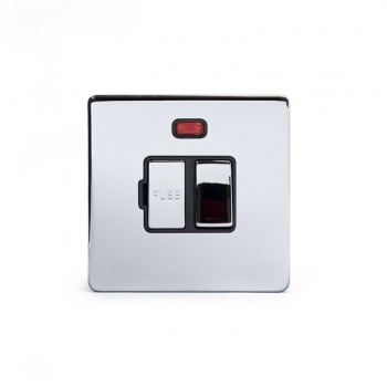 Polished Chrome Luxury 13A Double Pole Switched Fuse Connection Unit With Neon With Black Insert