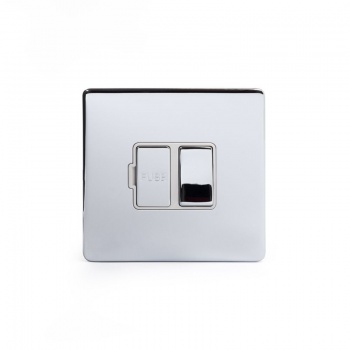 Polished Chrome Luxury 13A Double Pole Switched Fuse Connection Unit White Insert