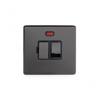 Black Nickel 13A Double Pole Switched Fuse Connection Unit with Neon with Black Insert