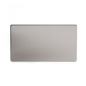 Brushed Chrome Double Blanking Plate - Satin Steel - Sockets & Switches