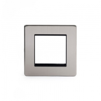 Brushed Chrome  Single Data Plate 2 Modules Black Insert - Satin Steel - Sockets & Switches