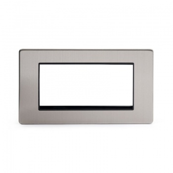 Brushed Chrome Double Data Plate 4 Modules Black Insert - Satin Steel - Sockets & Switches