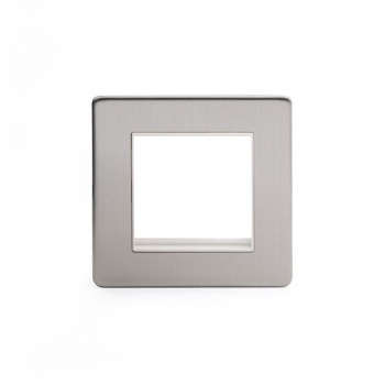 Brushed Chrome Single Data Plate 2 Modules White Insert - Satin Steel - Sockets & Switches