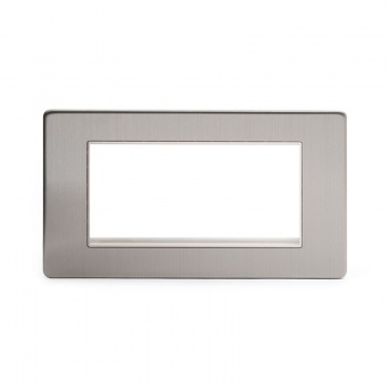 Brushed Chrome Double Data Plate 4 Modules White Insert - Satin Steel - Sockets & Switches