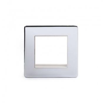 Polished Chrome Luxury Metal Single Data Plate 2 Modules White Insert