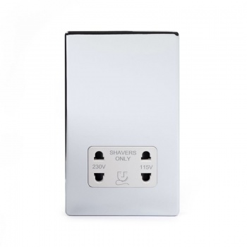 Polished Chrome Luxury 1 Gang Shaver Socket with White Insert - Bright Chrome - Sockets & Switches