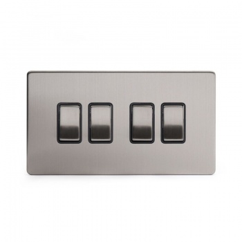 Brushed Chrome 10A 4 Gang 2 Way Switch with Black Insert