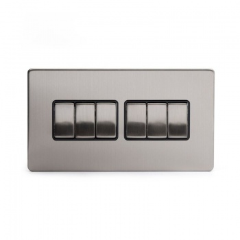 Brushed Chrome 10A 6 Gang 2 Way Switch with Black Insert