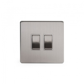 Brushed Chrome 10A 2 Gang 2 Way Switch With White insert