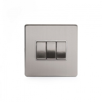 Brushed Chrome 10A 3 Gang 2 Way Switch With White insert