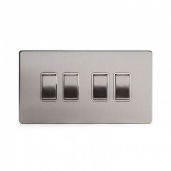 Brushed Chrome 10A 4 Gang 2 Way Switch With White insert