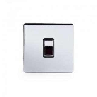 Polished Chrome Luxury 10A 1 Gang 2 Way Switch with Black Insert - Bright Chrome - Sockets & Switches