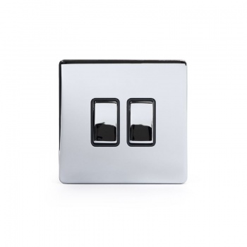 Polished Chrome Luxury 10A 2 Gang 2 Way Switch With Black Insert