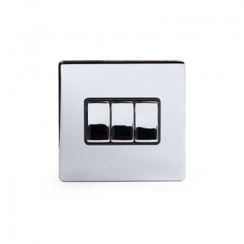Polished Chrome Luxury 10A 3 Gang 2 Way Switch With Black Insert