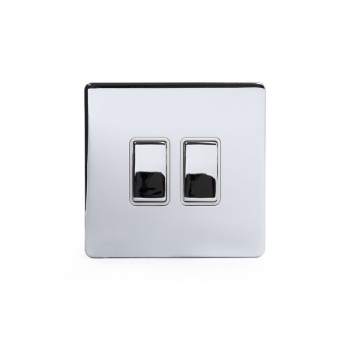 Polished Chrome Luxury 10A 2 Gang 2 Way Switch With White Insert