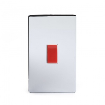 Polished Chrome Luxury 45A 1 Gang Double Pole Switch, Large Plate With White Insert