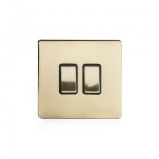 Brushed Brass 10A 2 Gang 2 Way Switch With Black Insert Screwless