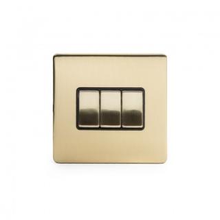 Brushed Brass Period 10A 2 Gang 2 Way Switch With Black Insert