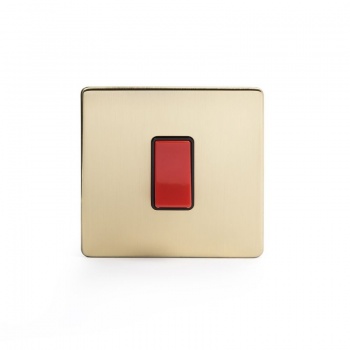 Brushed Brass Period 45A 1 Gang Double Pole Switch, Single Plate