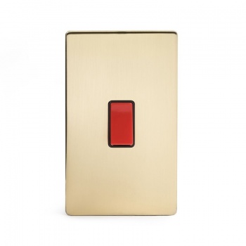 Brushed Brass Period 45A 1 Gang Double Pole Switch, Large Plate