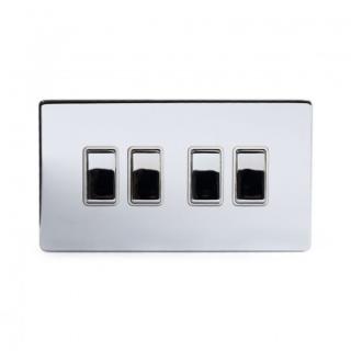 Polished Chrome 4 Gang Intermediate Switch Wht Ins Screwless - Bright Chrome - Sockets & Switches