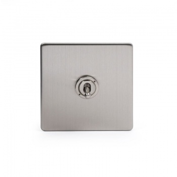 Brushed Chrome 1 Gang Intermediate Toggle Switch Screwless - Satin Steel - Sockets & Switches