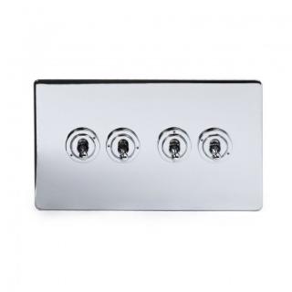 Polished Chrome 4 Gang Intermediate Toggle Switch Screwless - Bright Chrome - Sockets & Switches