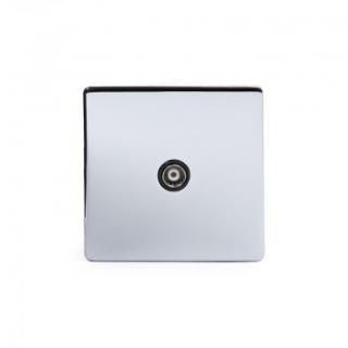 Polished Chrome Luxury 1 Gang Co Axial Socket with Black Insert - Bright Chrome - Sockets & Switches