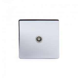 Polished Chrome Luxury 1 Gang Co Axial Socket with White Insert - Bright Chrome - Sockets & Switches