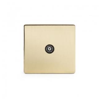 Brushed Brass Period 1 Gang Co Axial Socket With Black Insert