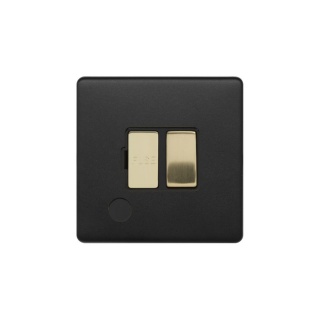 Fusion Matt Black & Brushed Brass 13A Switched Fuse Flex Outlet Black Insert Screwless