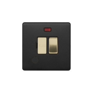 Fusion Matt Black & Brushed Brass 13A Switched Fused Connection Unit (FCU) Flex Outlet With Neon Blk Ins Screwless