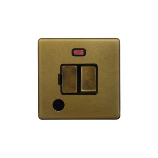Old Brass 13A Switched Fused Connection Unit (FCU) Flex Outlet With Neon