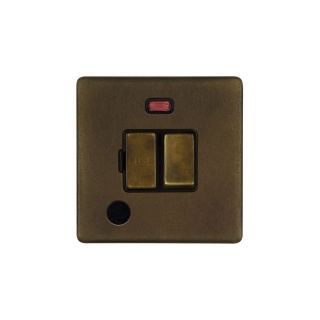 Vintage Brass 13A Switched Fused Connection Unit (FCU) Flex Outlet With Neon